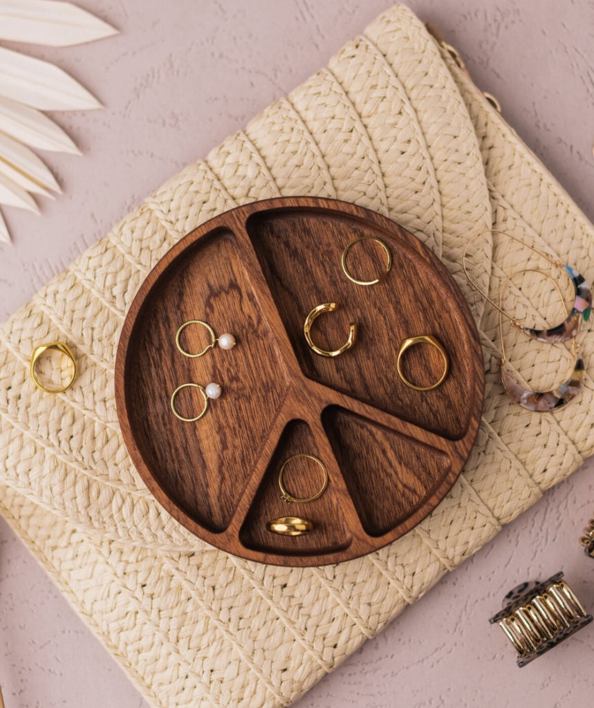 Wood peace sign trinket tray